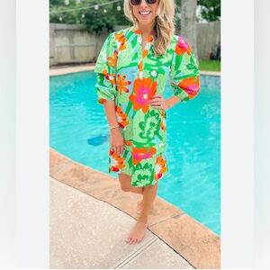 NWT Maude Vivante Size Medium Floral Green and Orange Midi Dress